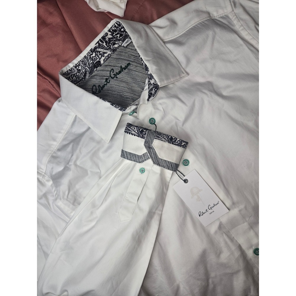 Robert Graham Mens Made To Measure Classic Fit White Button Up Shirt Large NWT‎